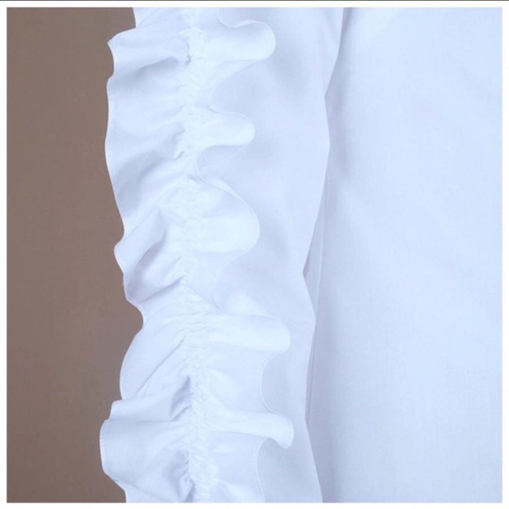 White Ruffle Sleeve Button Front Top XS - Picture 5 of 7